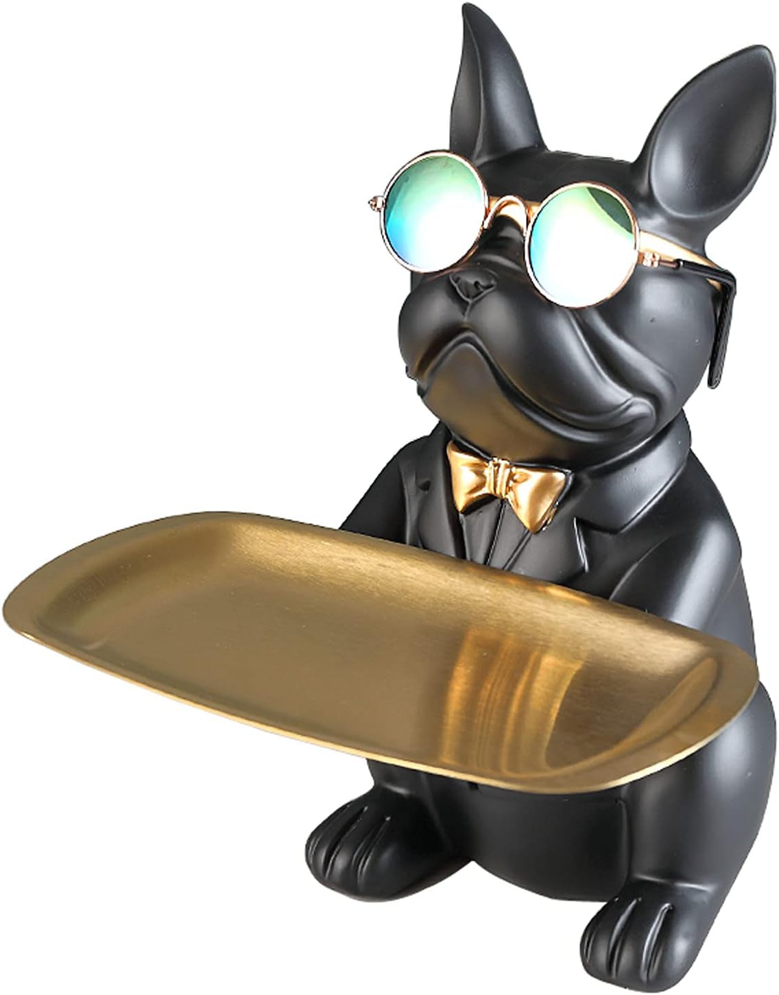 Coole Bulldogge Skulptur Französisch Statue Mit Edelstahl Tablett, Statue, Tischdekoration, Mode, Heimtextilien, Multifunktion, Schreibtisch Lagerung,Schwarz,B
