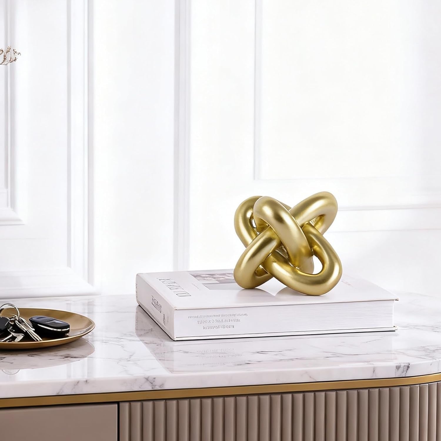 Goldene Knoten Dekoration, Dekorative Knoten Skulptur, Goldene Wohnkultur, Kaffeetisch Ketten Dekoration, Wohnzimmer-Regale, Bücherregale, Konsolen, Eingangsbereich, Bücherregal Dekoration.