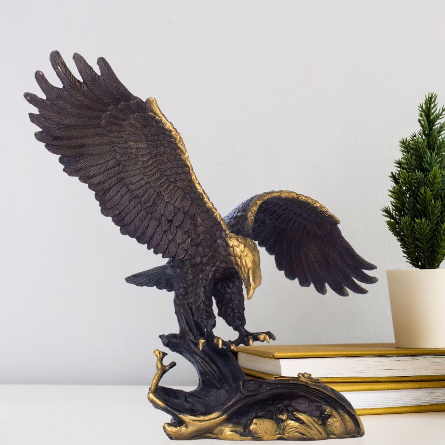 Bronze Adler Skulptur 19.5 Cm – Adler Statue Schwarz-Gold Mit Ausgebreiteten Flügeln, Bronze Tierfigur Für Zuhause, Büro Oder Schreibtisch, Symbol Für Freiheit & Stärke, Geschenk Für Männer
