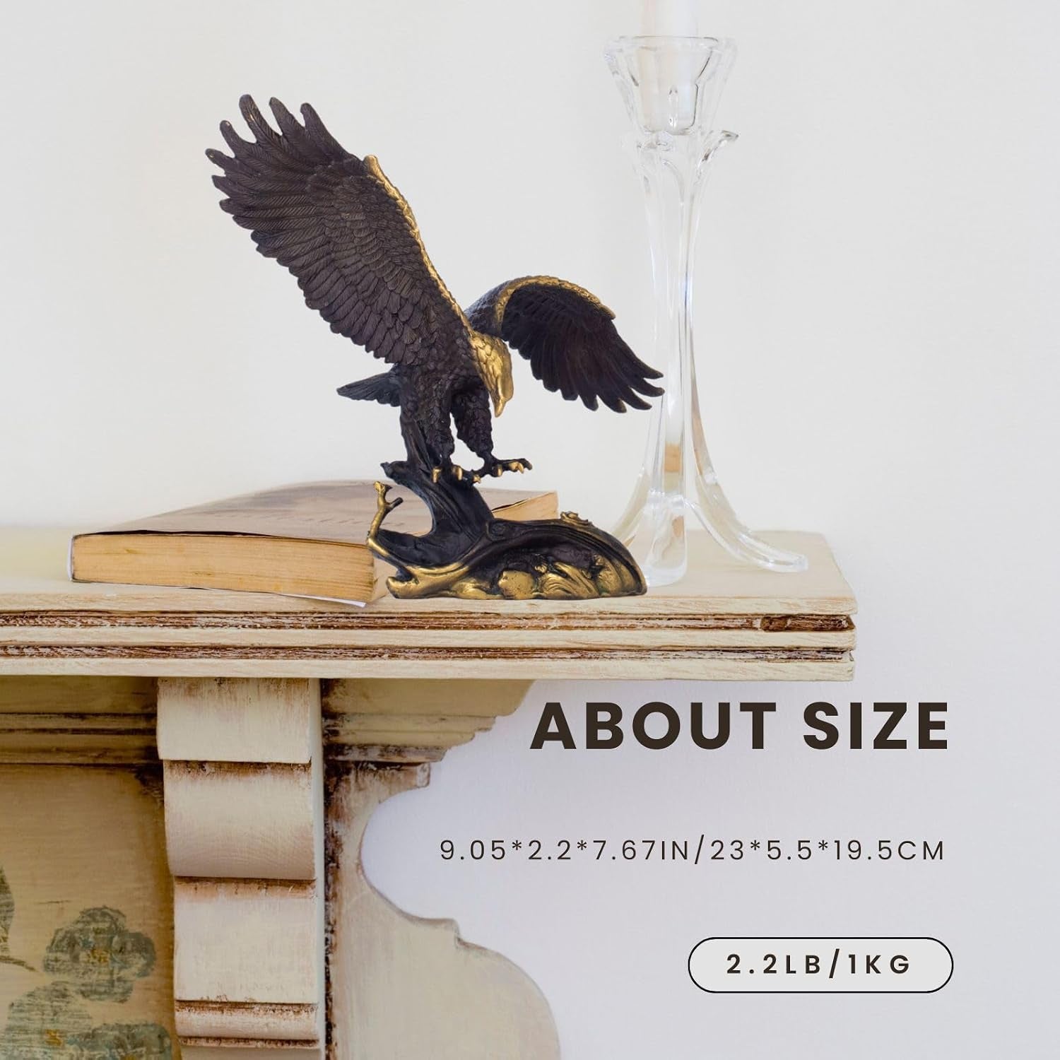 Bronze Adler Skulptur 19.5 Cm – Adler Statue Schwarz-Gold Mit Ausgebreiteten Flügeln, Bronze Tierfigur Für Zuhause, Büro Oder Schreibtisch, Symbol Für Freiheit & Stärke, Geschenk Für Männer