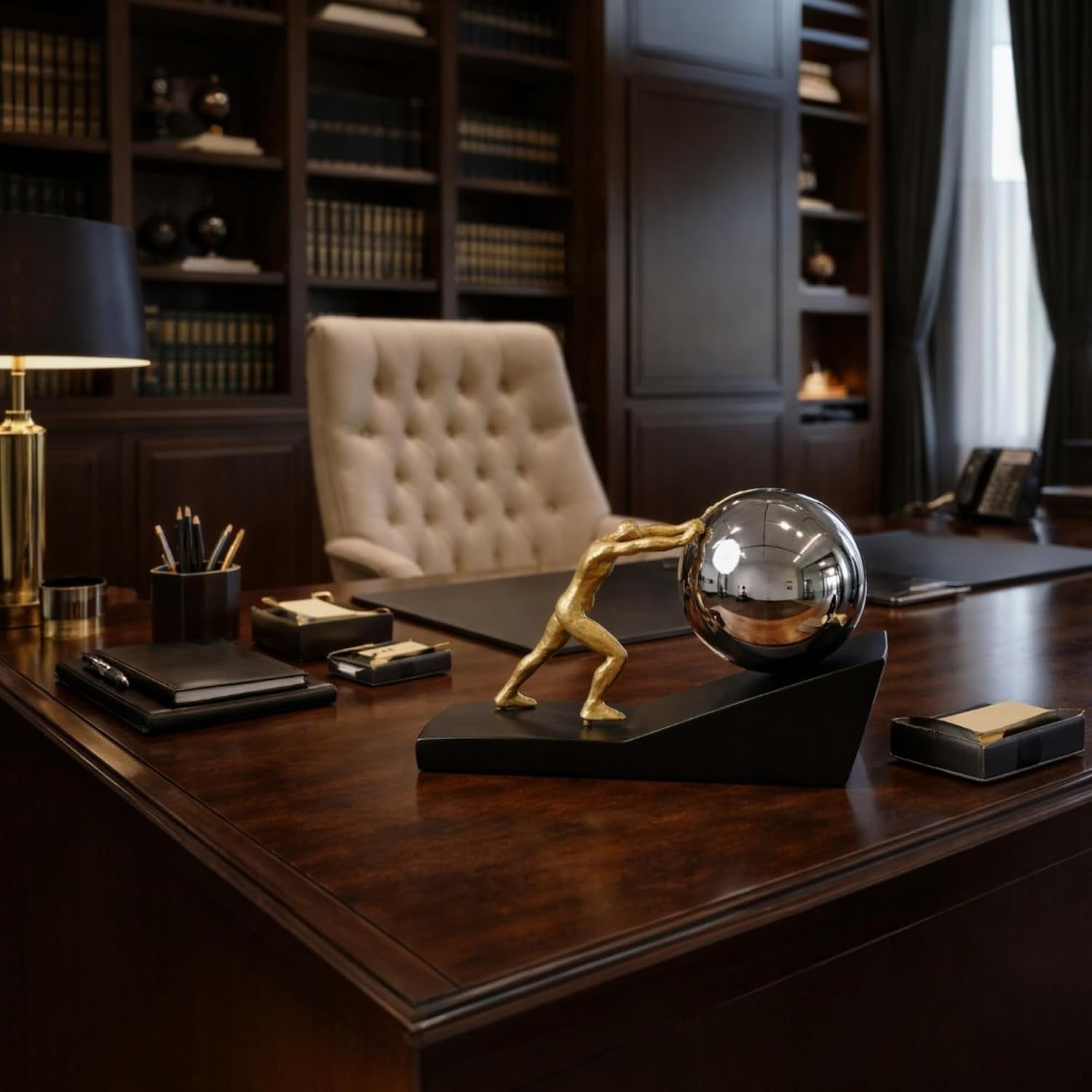 Sisyphus Gold-Chrome | Motivations-Skulptur fürs Büro