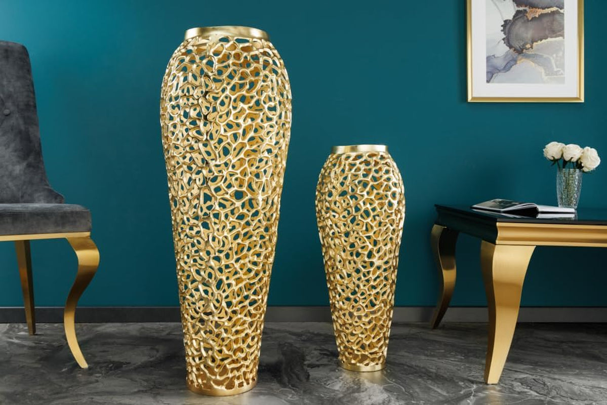 Riess Ambiente Filigrane Design XXL Vase Abstract Leaf 90Cm Gold Handarbeit Große Dekovase Für Wohnzimmer, Flur, Schlafzimmer, Bad