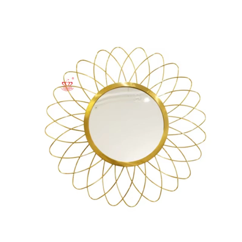 Modern Hotel Villa Gold Metal Wall Art Sculpture Lotte Leaf Framed Mirror Stylish Washroom Decoration Design Metal Crafts