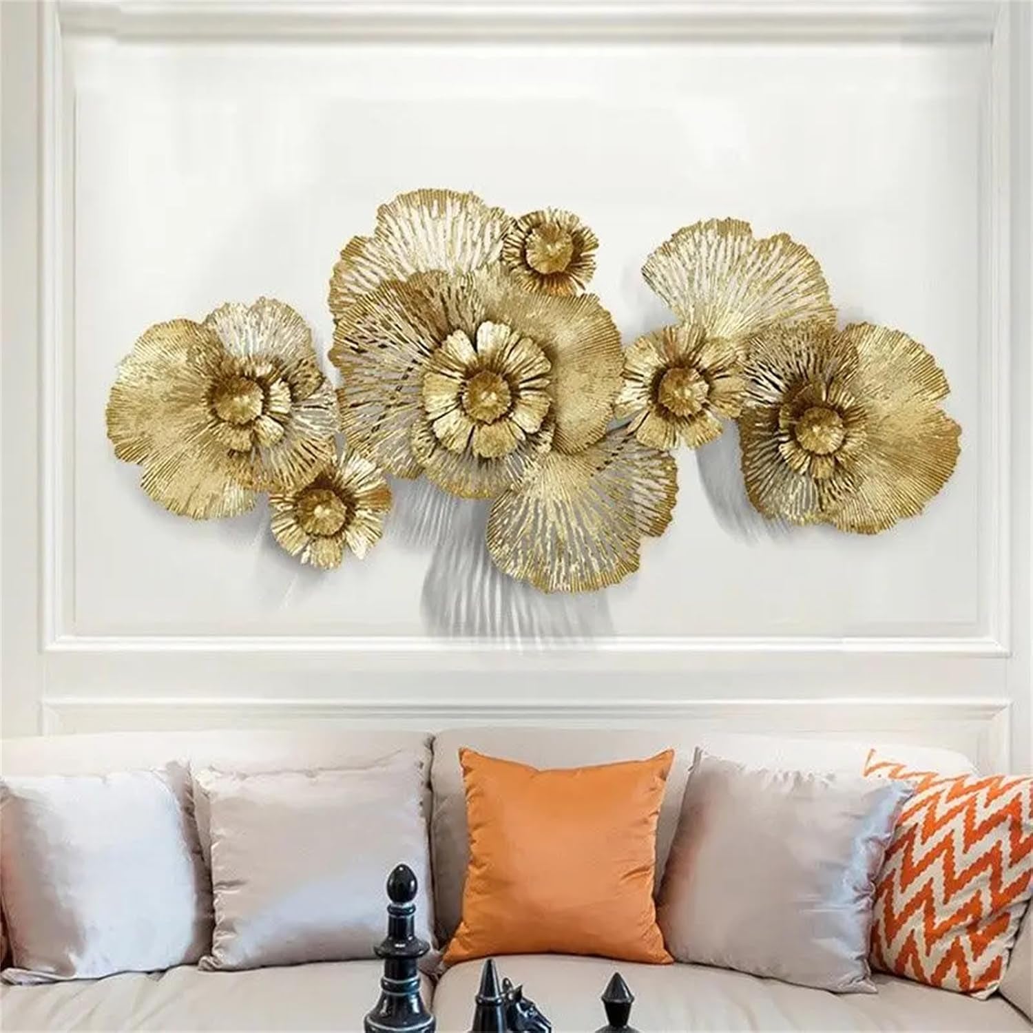 Metall Gold Blume Wanddekoration, Luxus 3D Blumen Wandkunst Dekor Blume Kunst Wandbehang Dekor Metall Kunst Wandskulptur Heimdekoration Für Schlafzimmer Wohnzimmer Hintergrund Wand