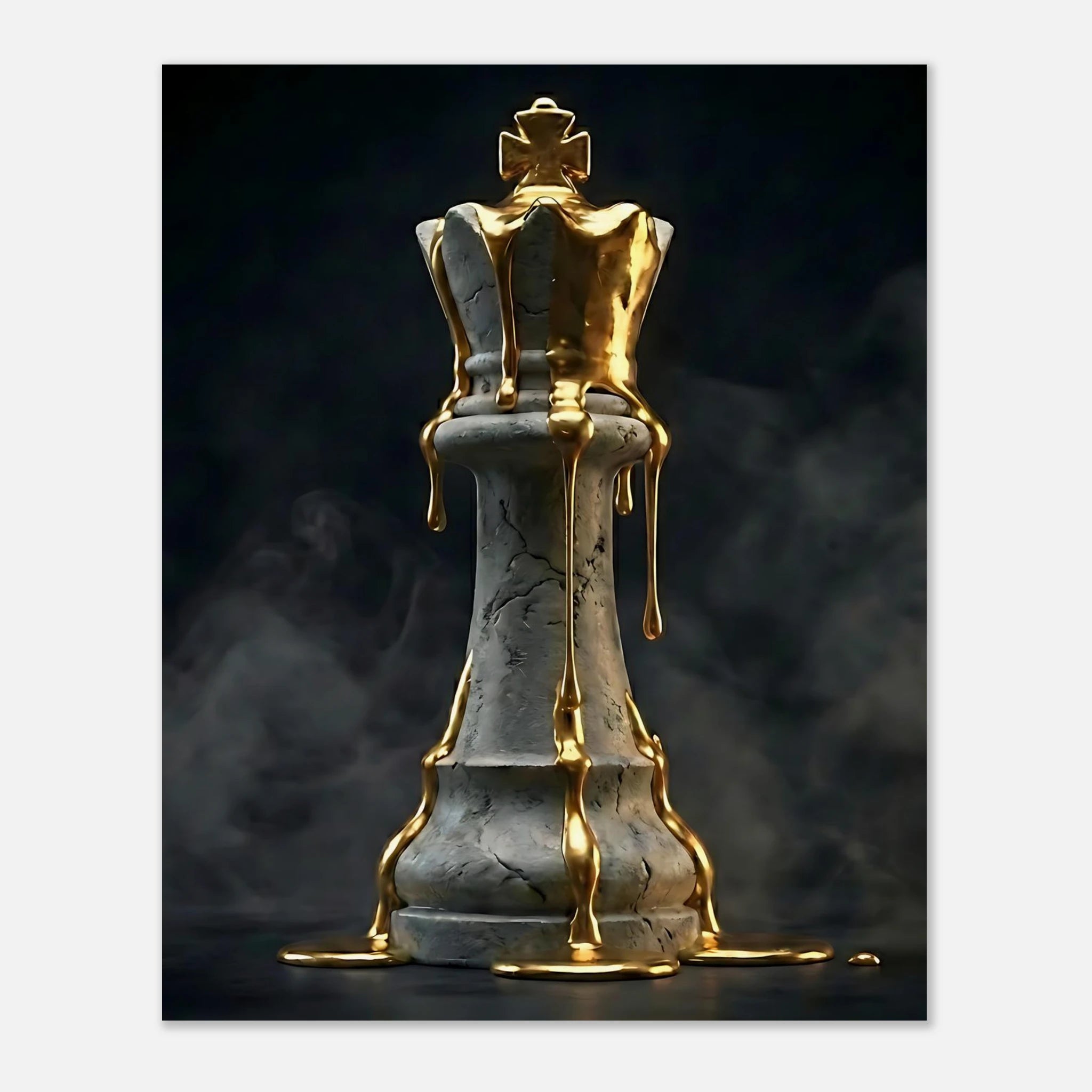 [Wandbild Schachkönig Gold & Schwarz | Luxus Kunst] - Luxus Wandbild mit 24 Karat Gold | Dark Luxury Interior & Wanddekoration.