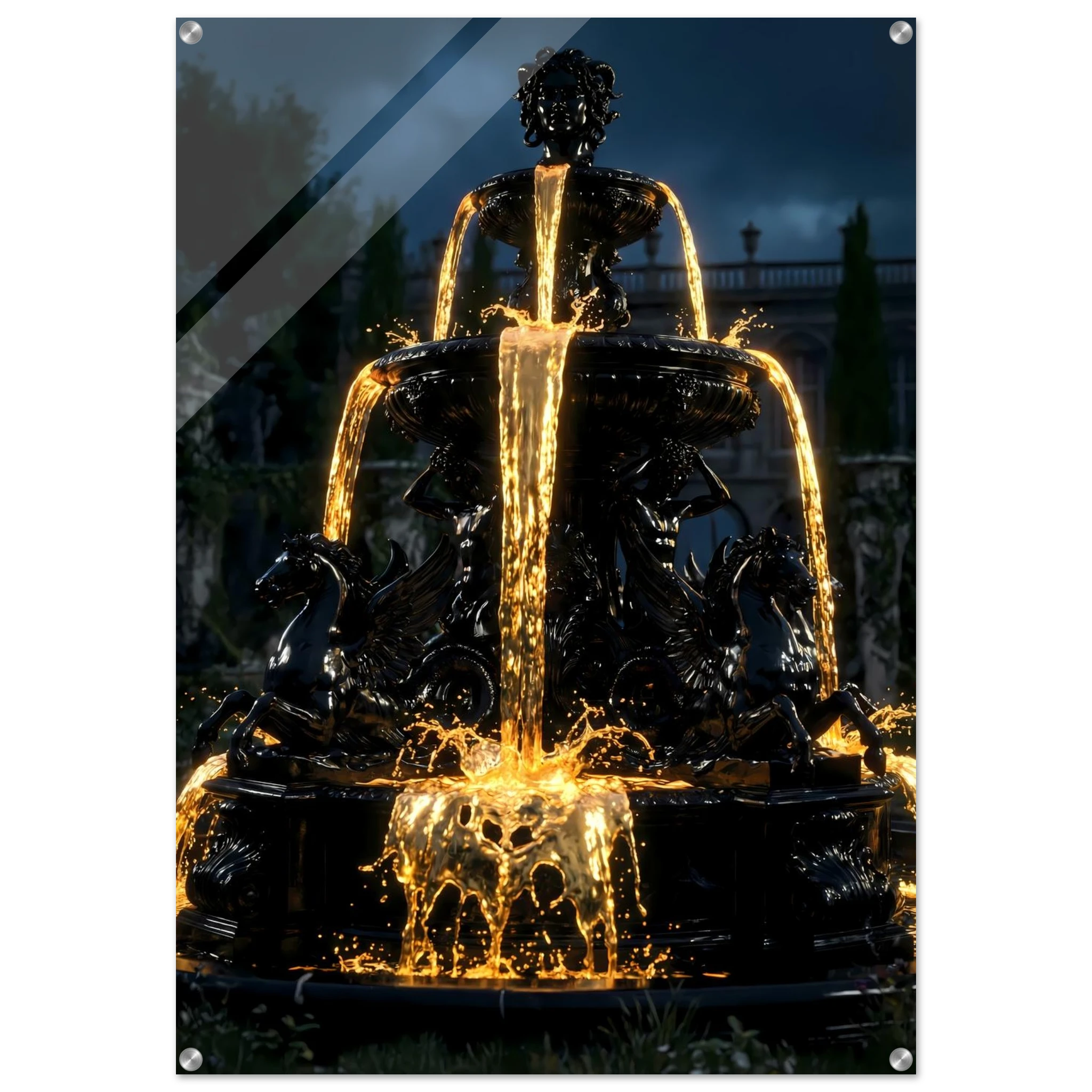 [Statement Leinwandbild "Liquid Enigma" – Tiefsinniges Luxus Wandbild für moderne Raumgestaltung & Büro] - Luxus Wandbild mit 24 Karat Gold | Dark Luxury Interior & Wanddekoration.