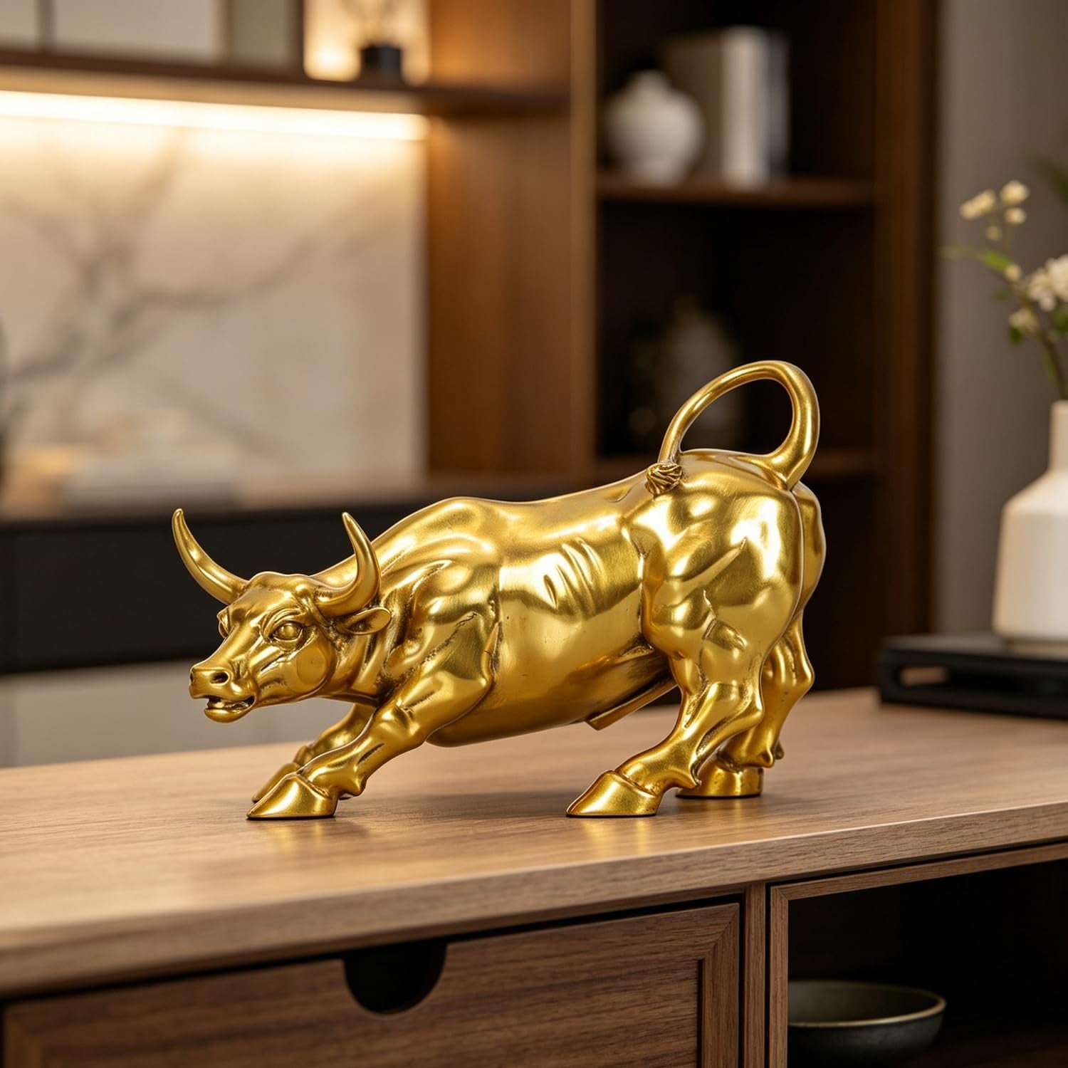 19,8 Cm L Gold Messing Wand Street Bull Statue Skulptur Börse Laden Stier Kunst Büro Dekor Geschenk