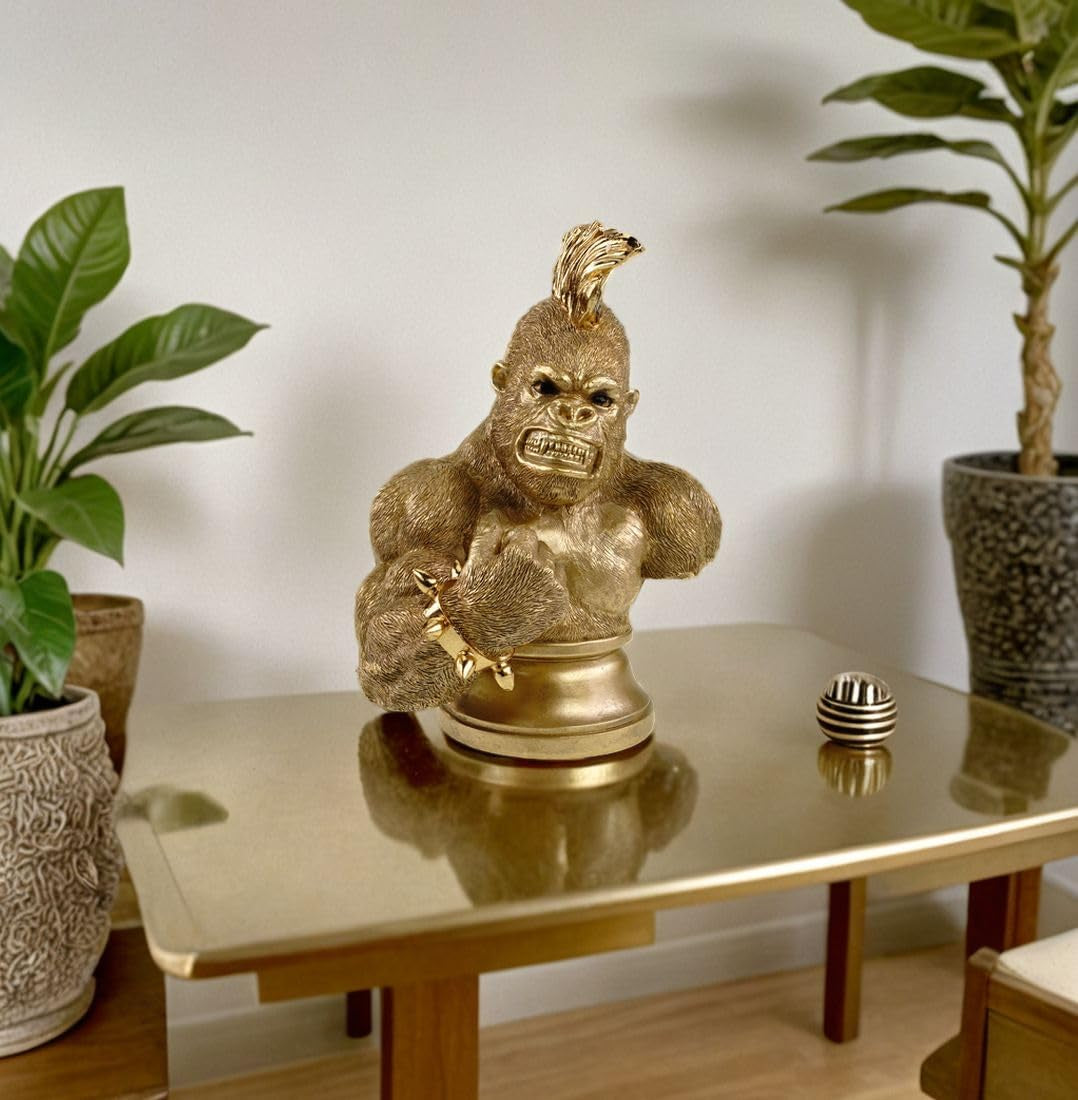 Gold Gorilla Bust 30 x 23 x 17 cm | XXL Tier-Skulptur