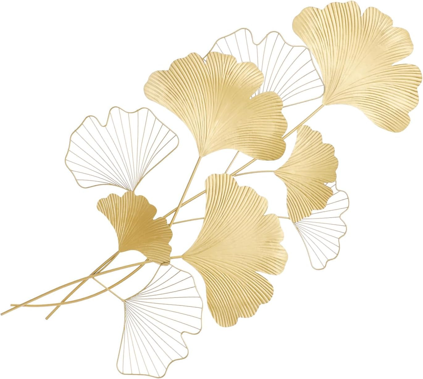 Wanddekoration Ginkgo 3D Wandbild Metall Wanddeko Blätter Wandverzierung Hintergrund Wand Wohnzimmer Elegante Dekoration Wandmontiert Wandskulpturen Für Foyer, Esszimmer, Lobby, Gold, 110X55 Cm
