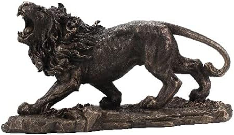 Große Brüllende Löwe Skulptur Handgefertigt in Bronze-Optik Lebensgroß | Echter Löwe Figur Als Motivation Für Unternehmer | Deko Figur in Schwarz-Gold Statue Groß