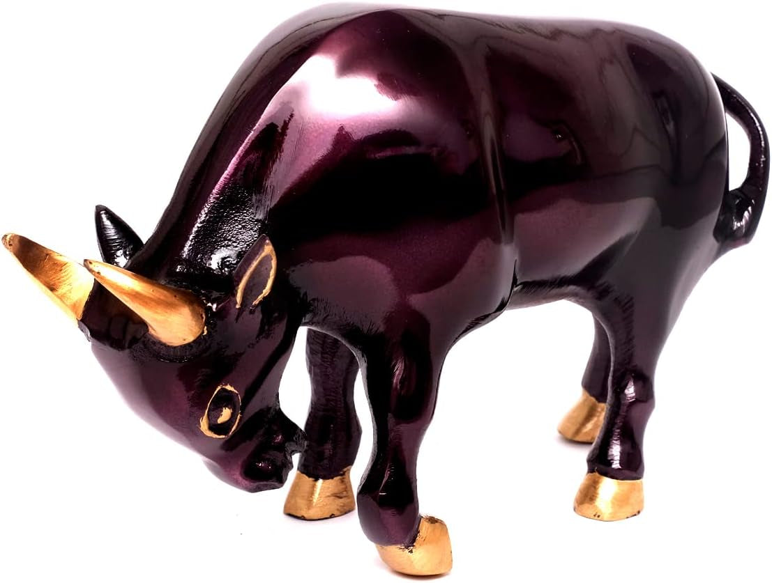 Design Stier Figur Bulle Stier Metall Skulptur Handmade Dekofigur Börse Banker Trader Aktien Büffel Bison Silber Braun Gold (Stier - Bronze/Lila)