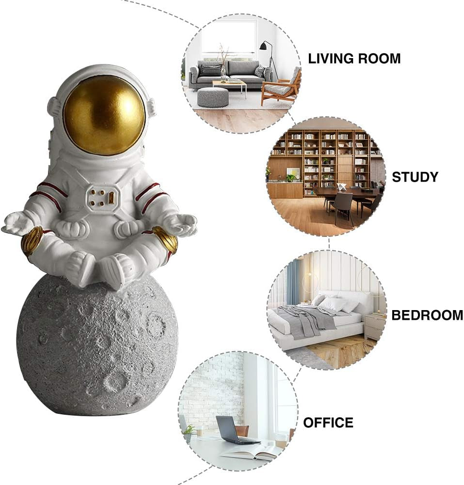 Astronaut Figurine Statue, 9,84 X 5,90 Zoll Resin Astronaut Statuen, Planet Statuen Figur Ornament, Desktop Decor Home Decor (Gold, Größe: Meditieren)