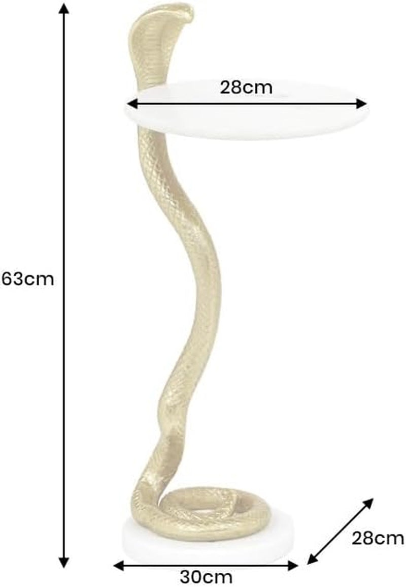 Wildlife Cobra Beistelltisch | Gold-Weiß mit Marmorlook 65 cm