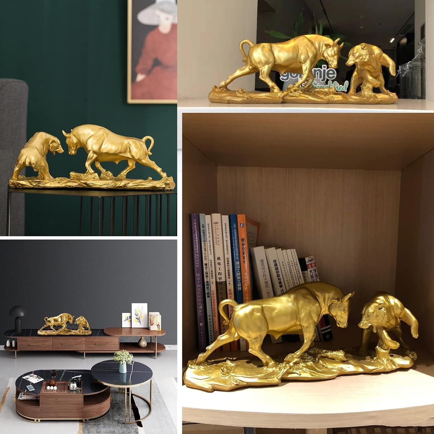 Cutfouwe Wall Street Bull & Bear Schlacht Harz Statue,Abstrakte Figur-Bull Bear Fight Financial Broker Geschenk Für Schlafzimmer, Studie, Weinschrank, Büro,Skulptur Deko