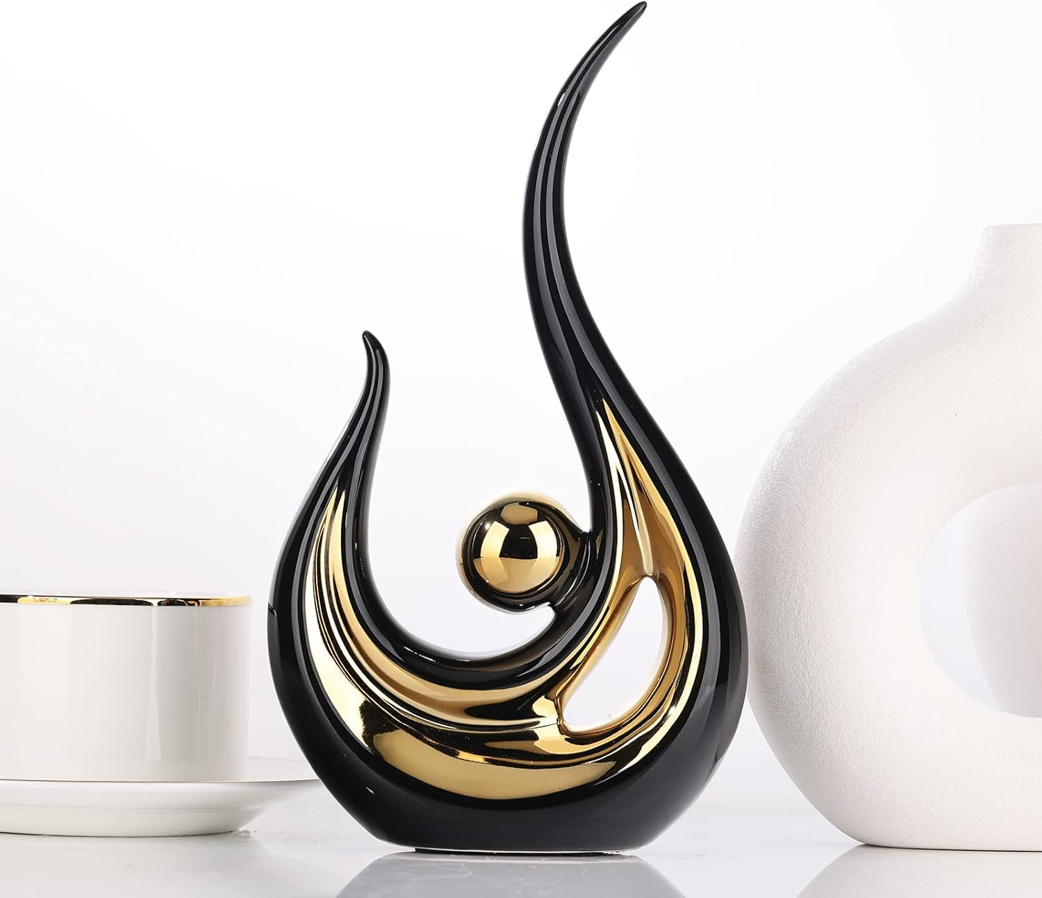 Black-Gold Silence Skulptur | Abstraktes Gesicht 27 cm