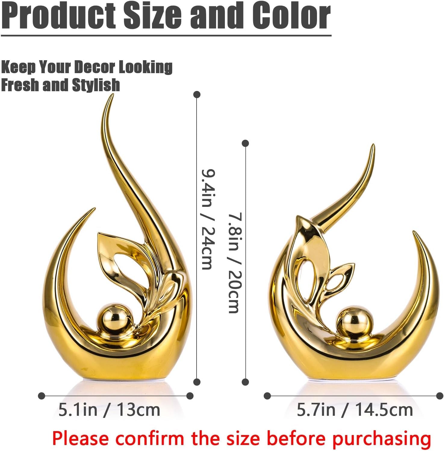 XMGZQ Gold Keramik Statue Satz Von 2,Moderne Abstrakte Skulptur Design,24 Cm Porzellan Figuren Haus Deko,Tischdekoration Für Wohnzimmer,Schlafzimmer,Esszimmer,Büro,Kunststatue