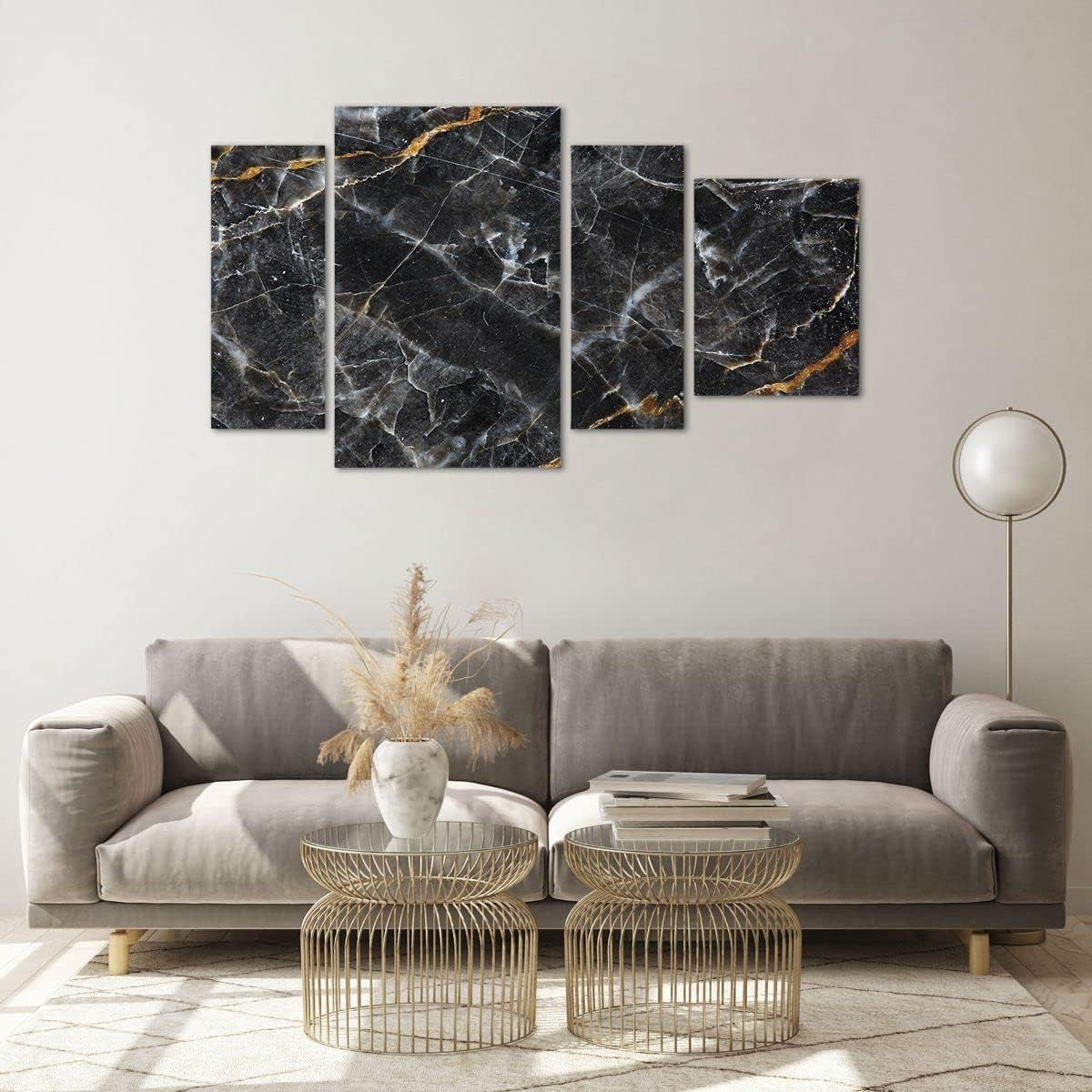 Black Marble Glasbild Schwarz-Gold 120 x 70 cm