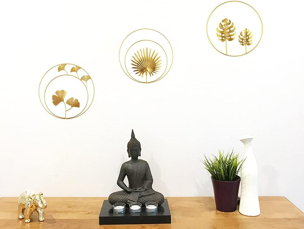 Gold Wanddeko Metall 3D Wandskulpturen, 3Pcs Wanddeko, 3D Wandbild Aus Metall Blätter, Ginkgo Blatt Kunst Hängen Ornament, Für Schlafzimmer Wohnzimmer Heimtextilien (Gold)