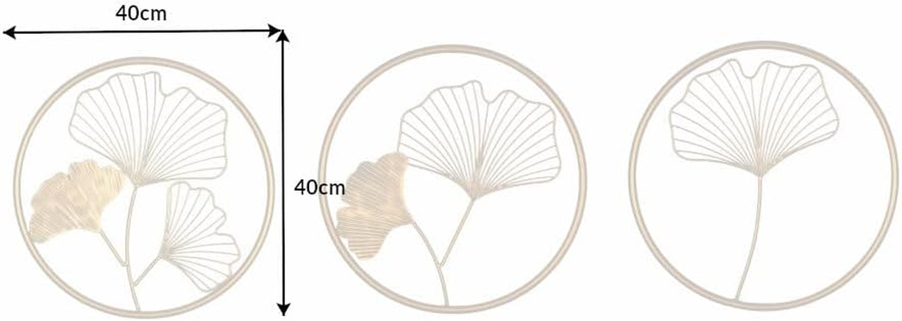 Riess Ambiente Elegante Wanddeko 3Er Set GINKGO 40Cm Gold in Filigraner Blattform Wanddekoration Dekoration Wand