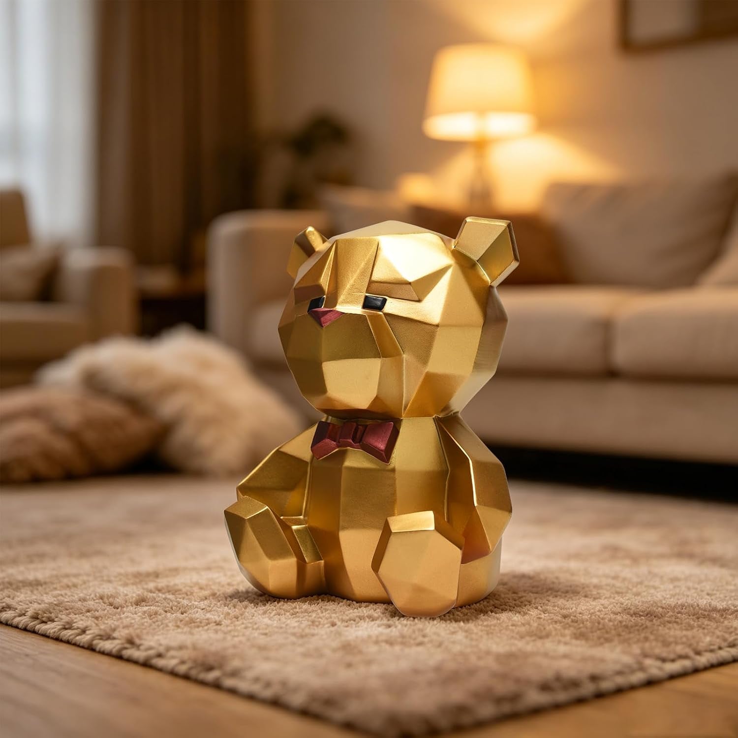 Geometrischer Bär Sparschwein Gold 20 Cm 3D Polygon Design Luxus Spardose Haushaltskasse Geschenk Für Geburtstag Deko Sparbüchse