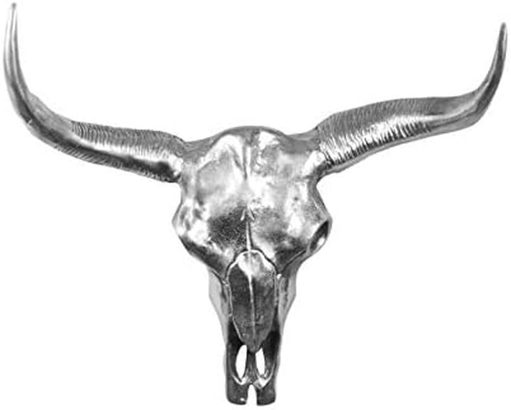 Michaelnoll Stierkopf Bulle Schädel Stier Bullenschädel Geweih Hörner Deko Dekoration - Wanddekoration Silber Aluminium Metall - Wanddeko Modern Für Wohnzimmer Und Schlafzimmer - XXL