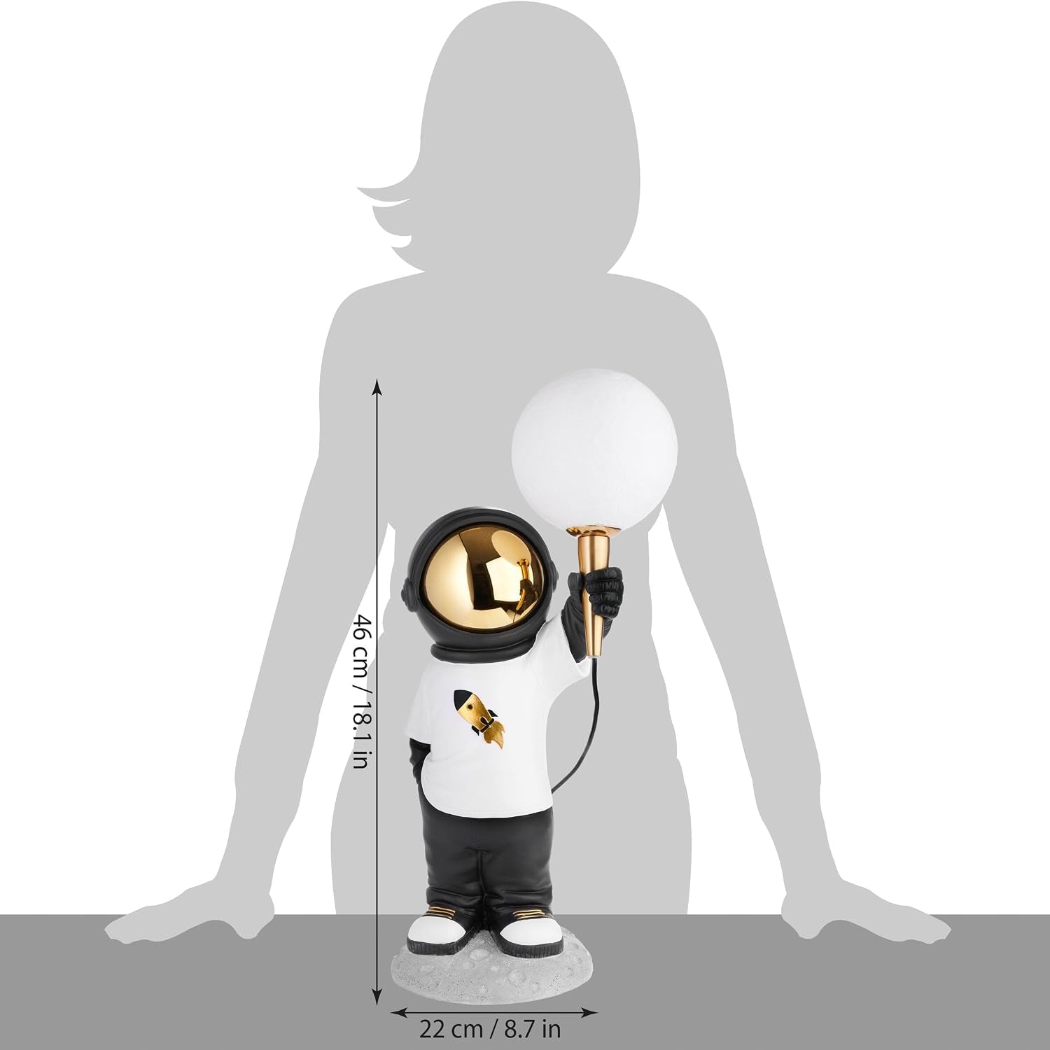 Moon Lamp Astronaut Gold | Pop-Art Leuchte 46 cm