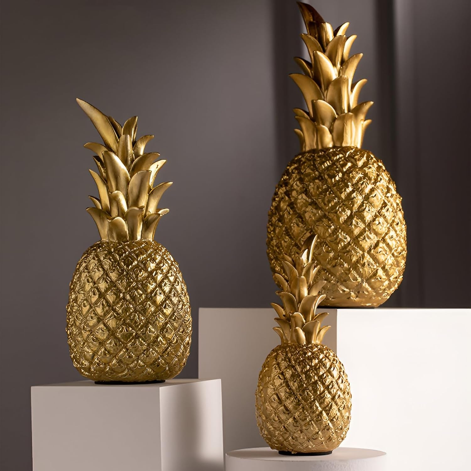Ananas Deko Statuen,Dekofigur Für Wohnzimmer Schreibtisch Deko (Gold, S)