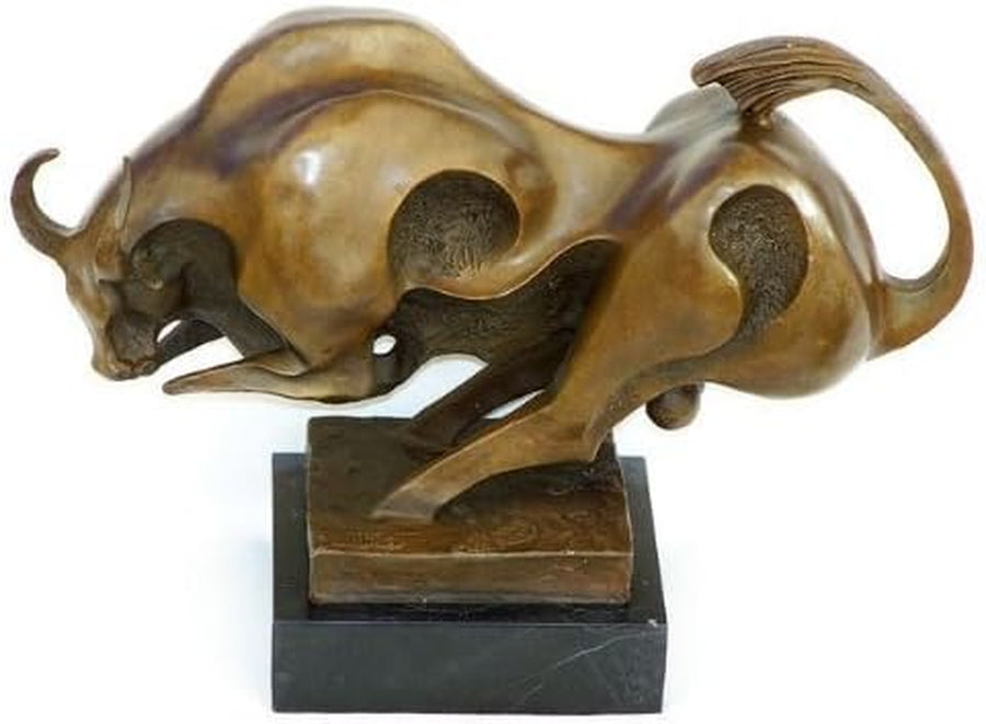 Börsenstier Kaufen - Stier Skulptur Auf Marmor - Milo Bulle - Kubismus Statue - Deko Figur Aus Bronze - Wohndeko - Einrichtung -Charging Bull - Abstrakte Kunst
