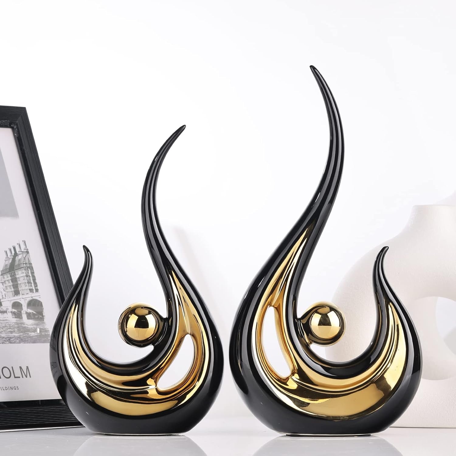 Black-Gold Silence Skulptur | Abstraktes Gesicht 27 cm