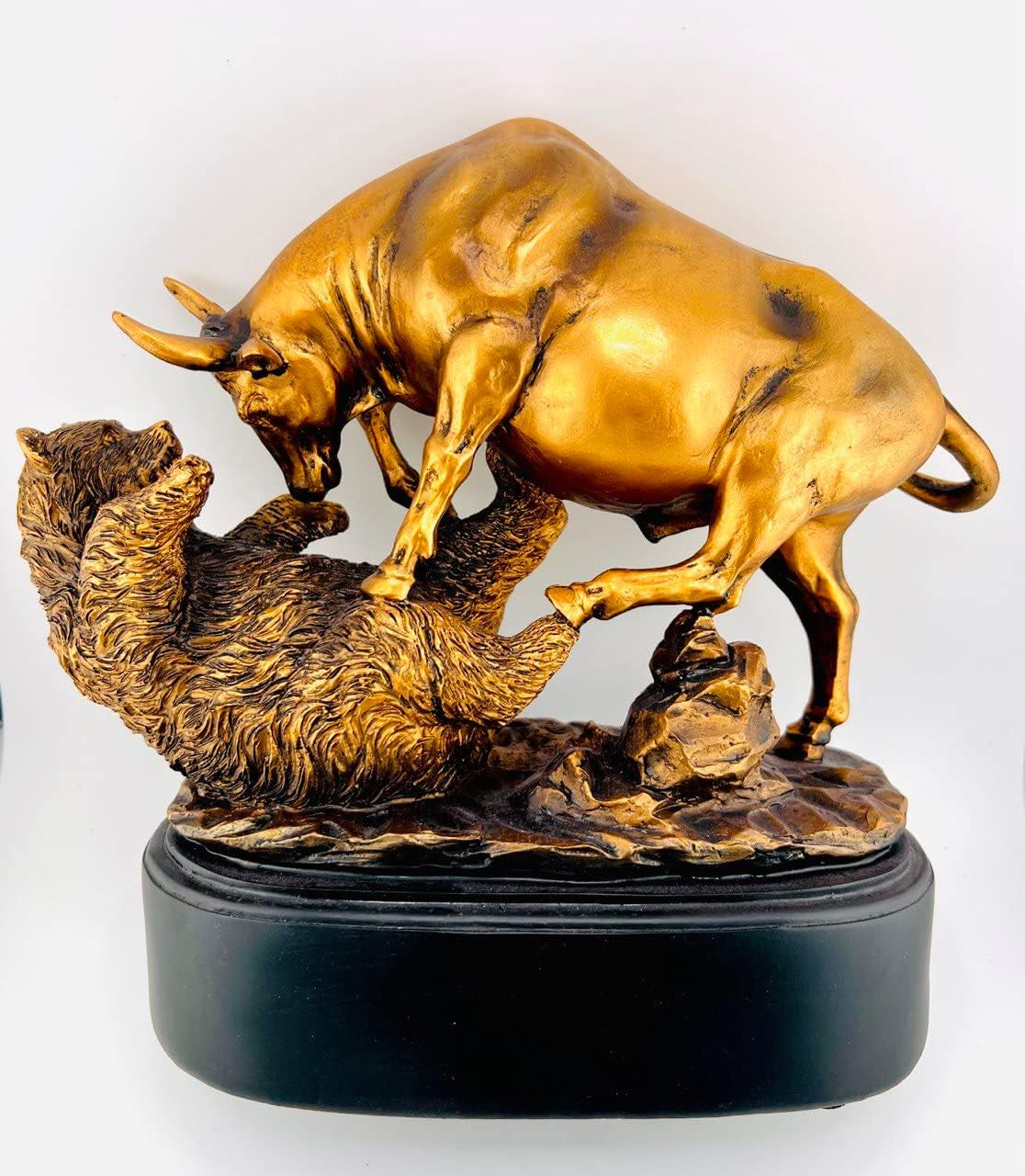 Trading Bull and Bear Statue Geschenk Für Männer Investor Büro Dekoration Wand Street Bull Vs Bear Home Decor Stock Market Goodluck Present (Golden Bronze)