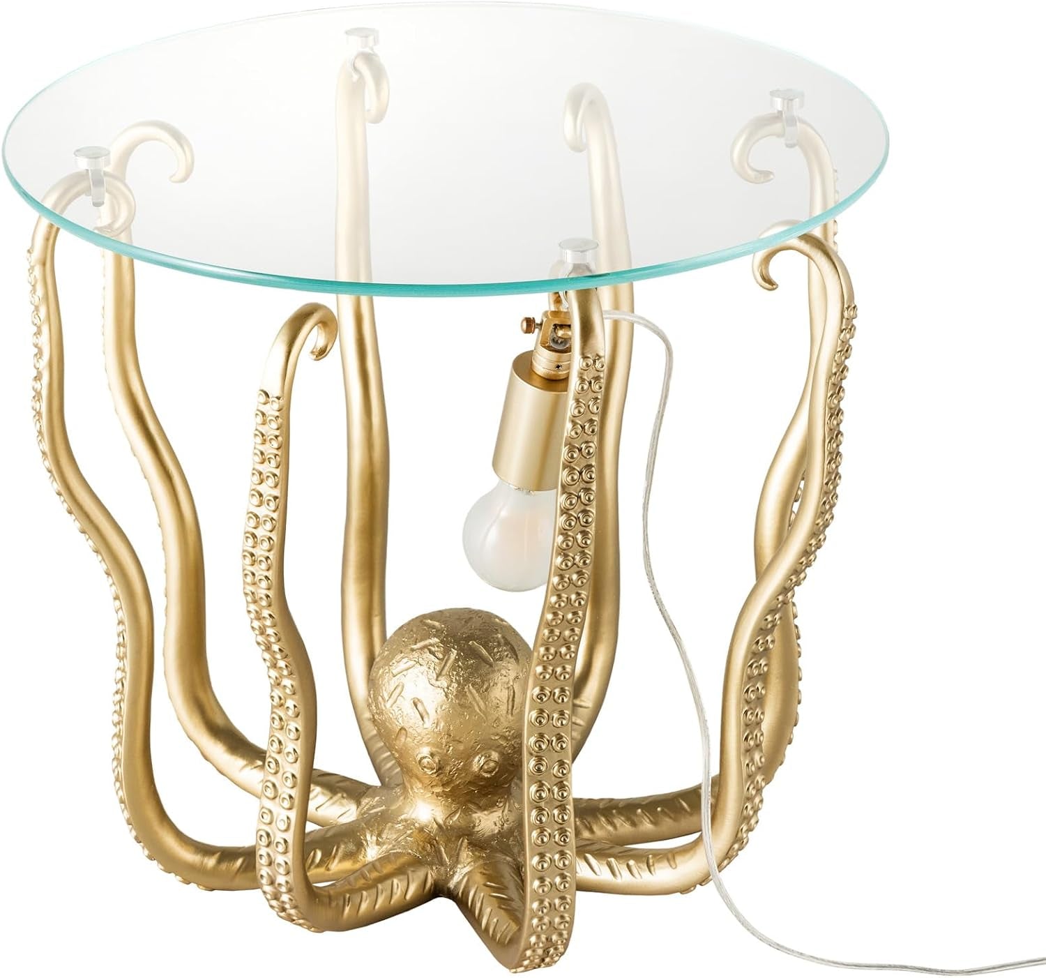 Wildlife Octopus Beistelltisch | Gold-Skulptur mit Glasplatte