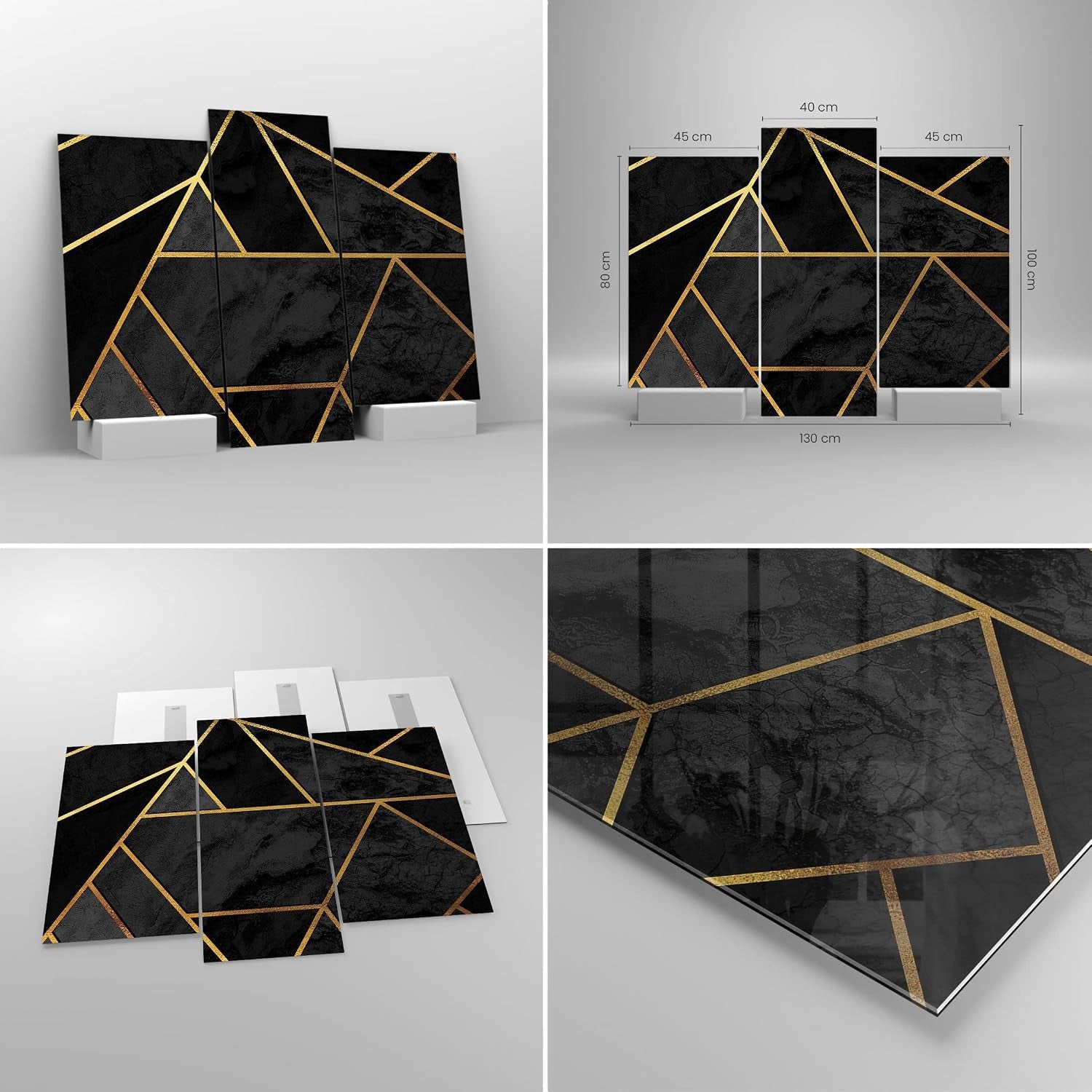Abstract Gold Glasbild XXL Schwarz-Gold 130 x 100 cm