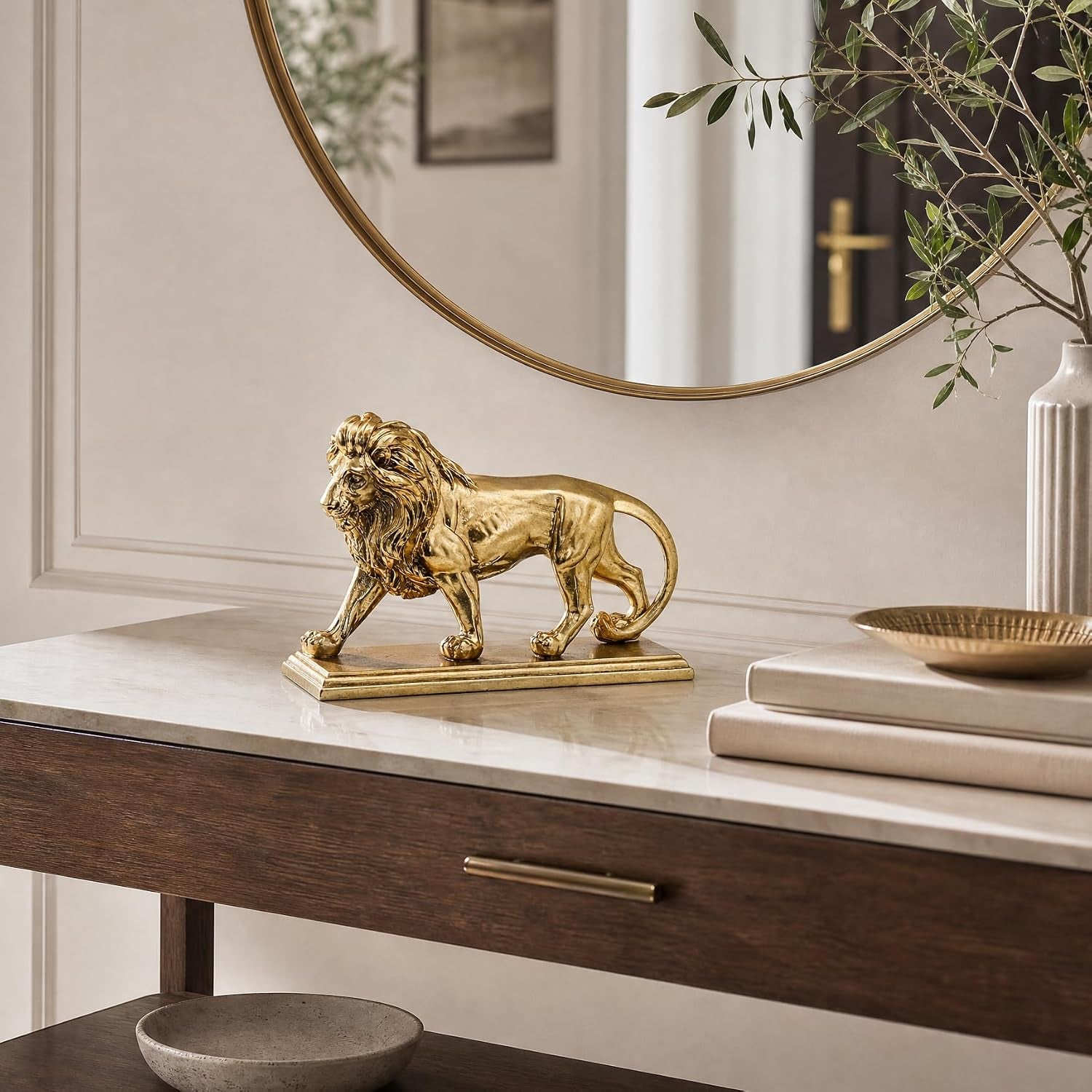 Heimdekoration Goldener Löwe, Skulptur Ornament, Kreative Regaldekoration, Statue Für Modernes Zuhause, Wohnzimmer, Bücherregal, Büroschreibtisch, Einzigartiges Geschenk Für Andere