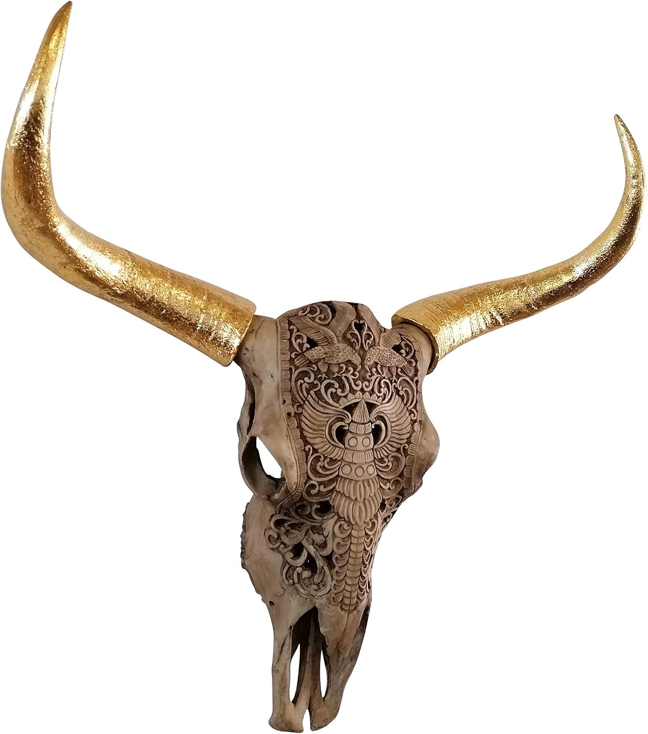 Michaelnoll Stierkopf Bullenkopf Stier Bullenschädel Geweih Hörner Wanddekoration Polyresin Gold Riesig Groß - Moderne Wanddeko Für Schlafzimmer Oder Wohnzimmer - Deko Dekoration - XXL 72 Cm