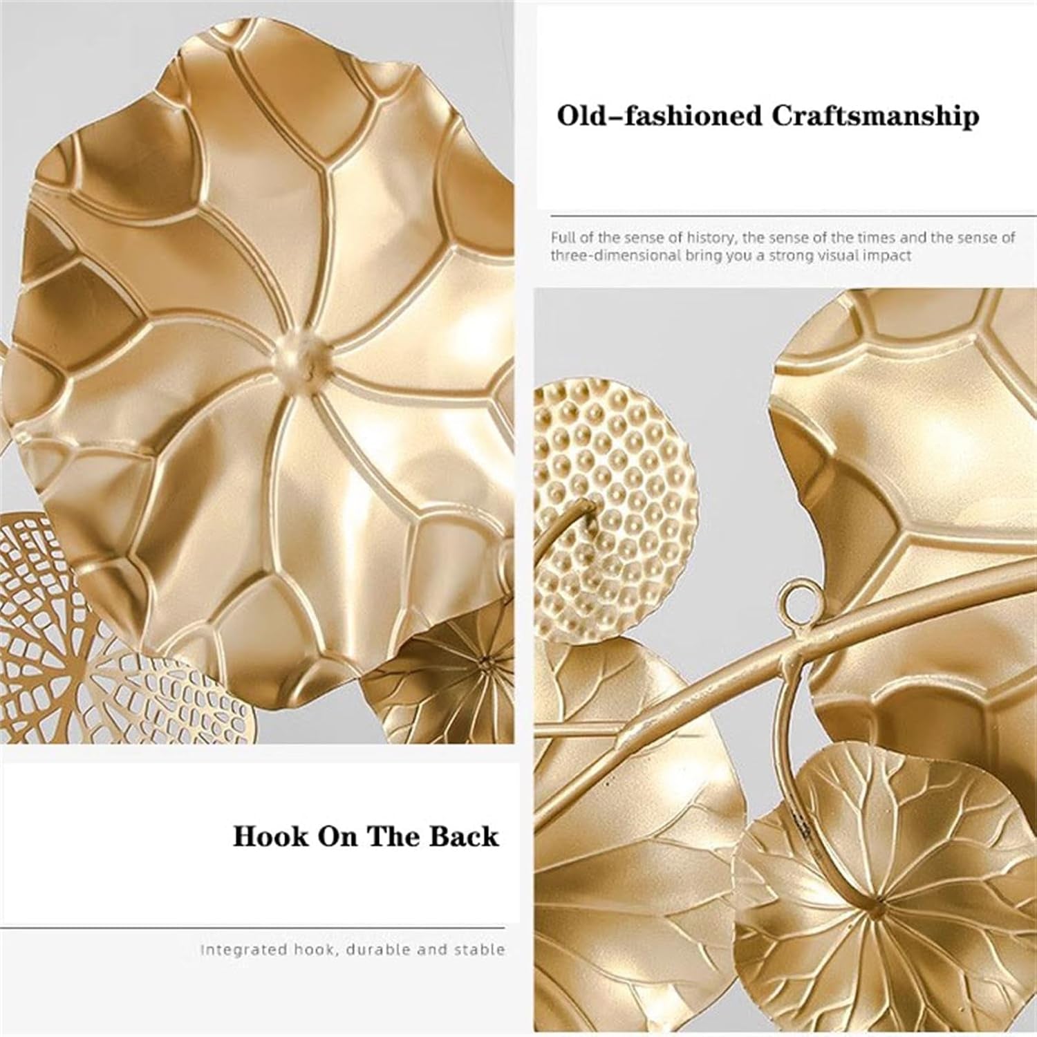 Metall Gold Lotusblatt Wanddekoration Luxus Gestapelte Blumen Wandkunst Dekoration Groß Schmiedeeisen Lotusblatt Metall Wandskulptur Wohnkultur Für Wohnzimmer Schlafzimmer, M