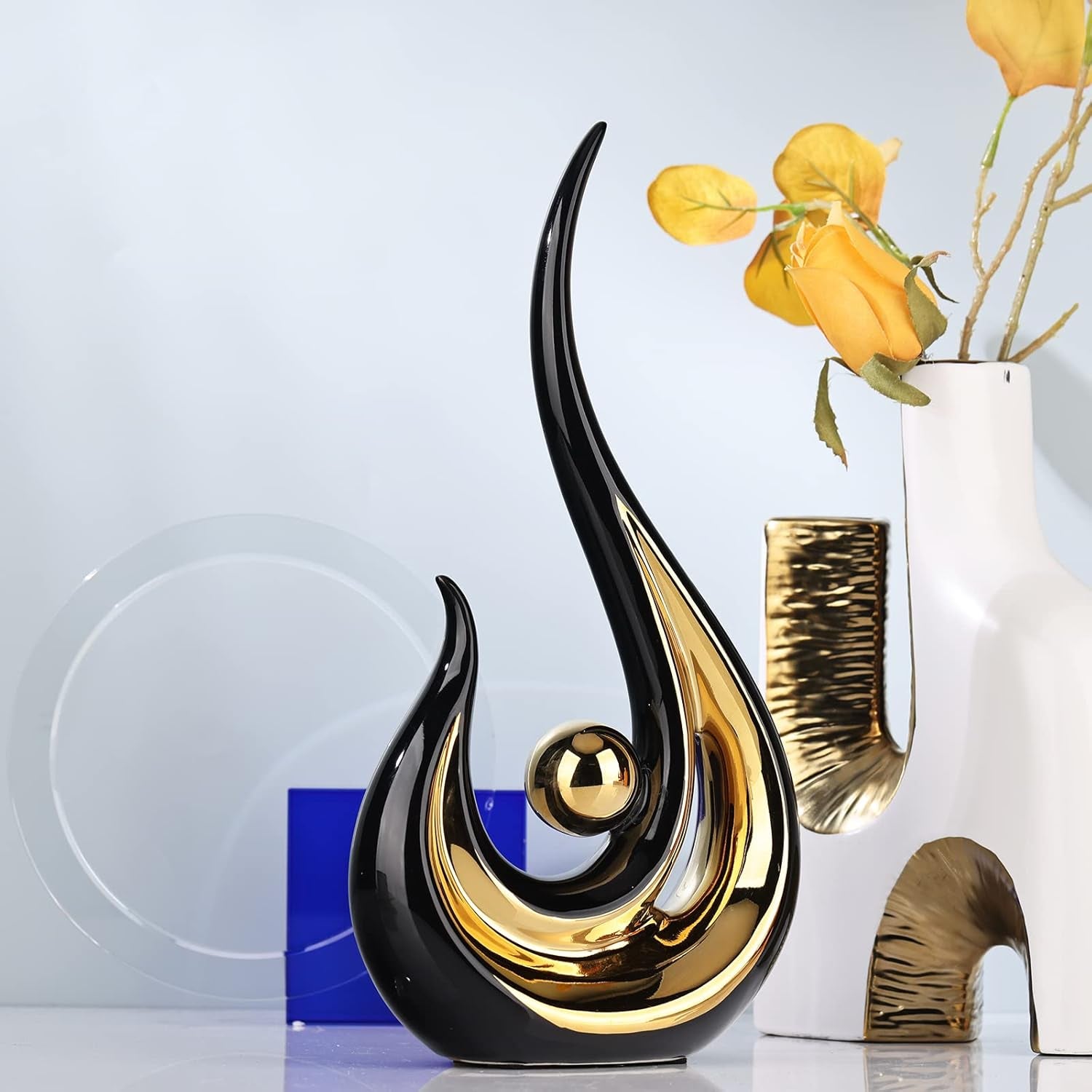 Black-Gold Silence Skulptur | Abstraktes Gesicht 27 cm