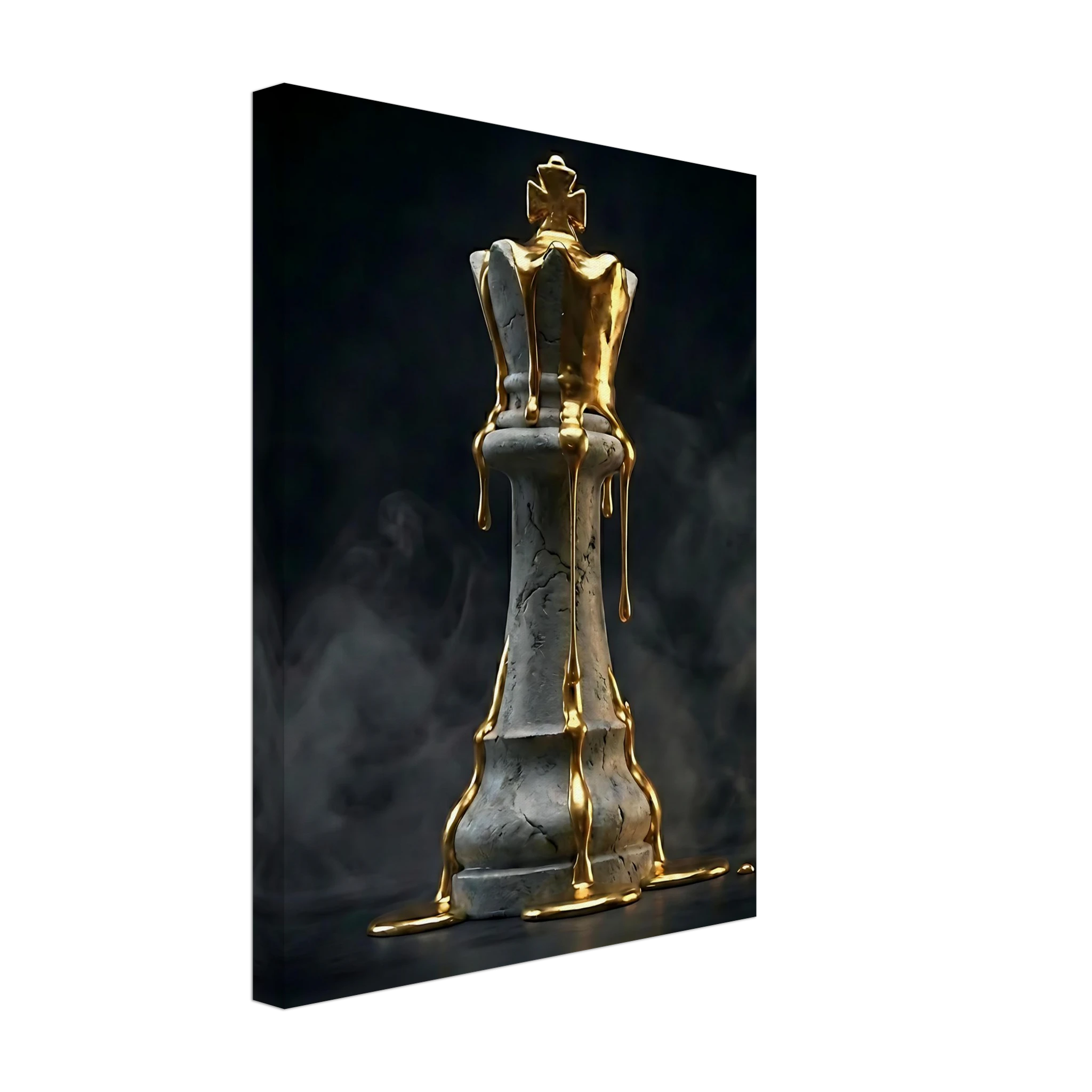 [Wandbild Schachkönig Gold & Schwarz | Luxus Kunst] - Luxus Wandbild mit 24 Karat Gold | Dark Luxury Interior & Wanddekoration.