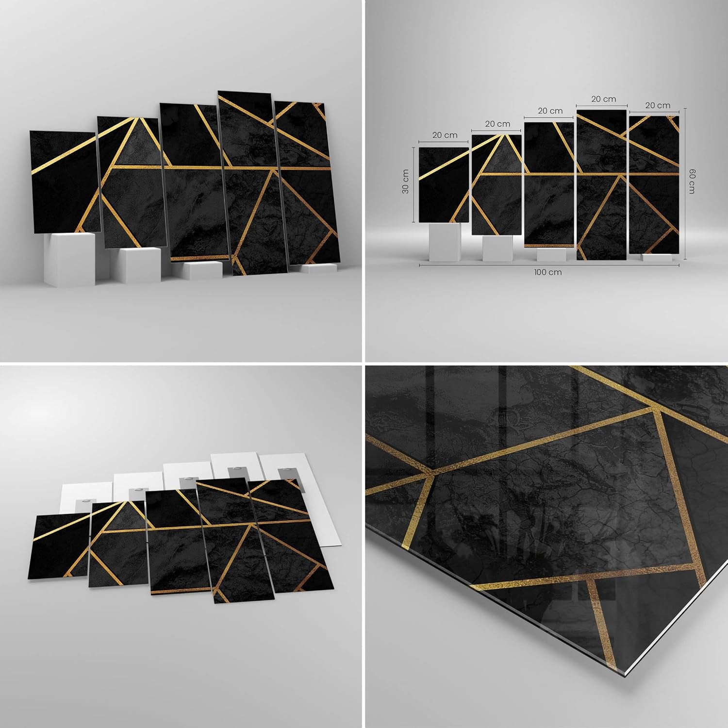 Abstract Gold Glasbild Schwarz-Gold 100 x 60 cm