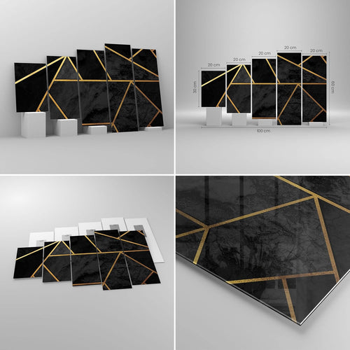Abstract Gold Glasbild Schwarz-Gold 100 x 60 cm