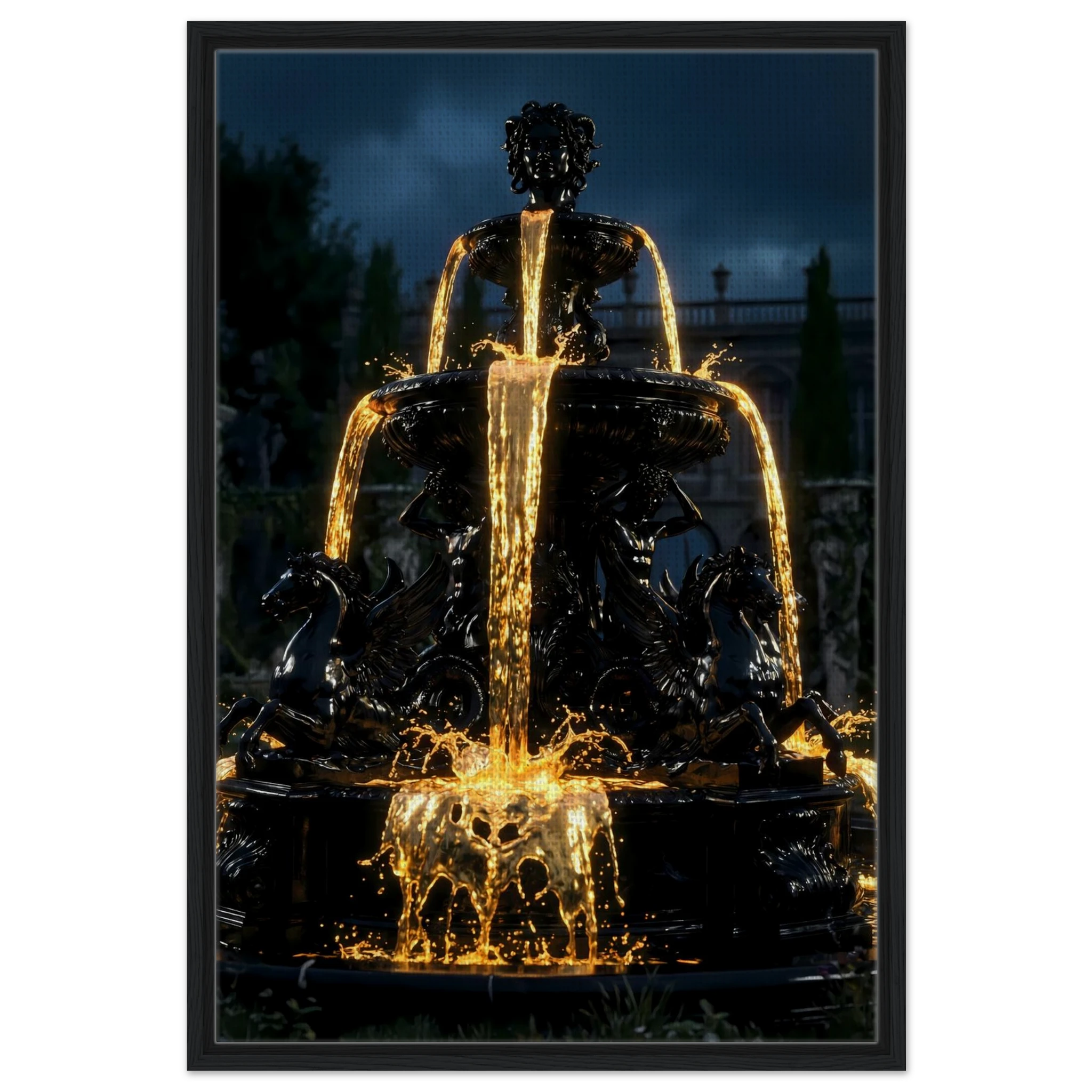 [Statement Leinwandbild "Liquid Enigma" – Tiefsinniges Luxus Wandbild für moderne Raumgestaltung & Büro] - Luxus Wandbild mit 24 Karat Gold | Dark Luxury Interior & Wanddekoration.