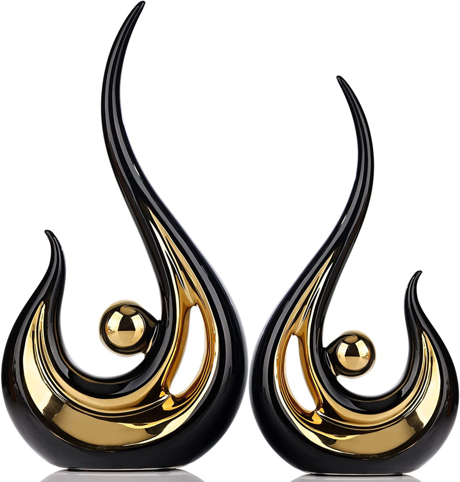 Black-Gold Silence Skulptur | Abstraktes Gesicht 27 cm