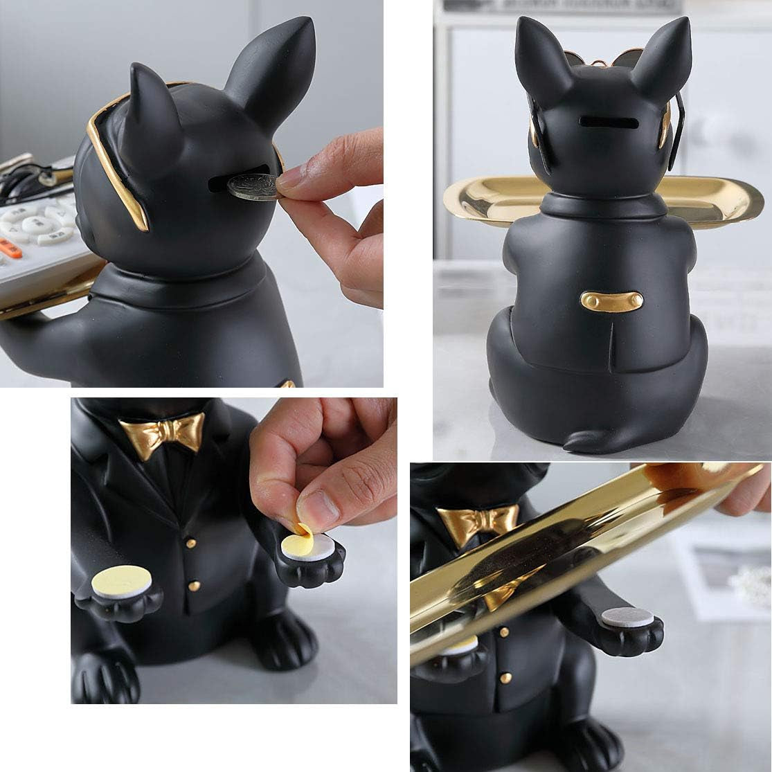 Coole Bulldogge Skulptur Französisch Statue Mit Edelstahl Tablett, Statue, Tischdekoration, Mode, Heimtextilien, Multifunktion, Schreibtisch Lagerung,Schwarz,B