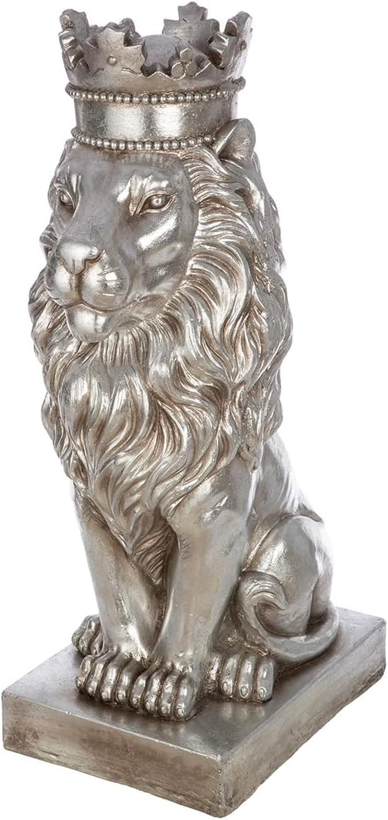 Casablanca Skulptur Löwe - Höhe 70 Cm - Silber Aus Magnesia - Antikfinish - Dekoration Tierfigur - Kunst Wohnaccessoire - Garten