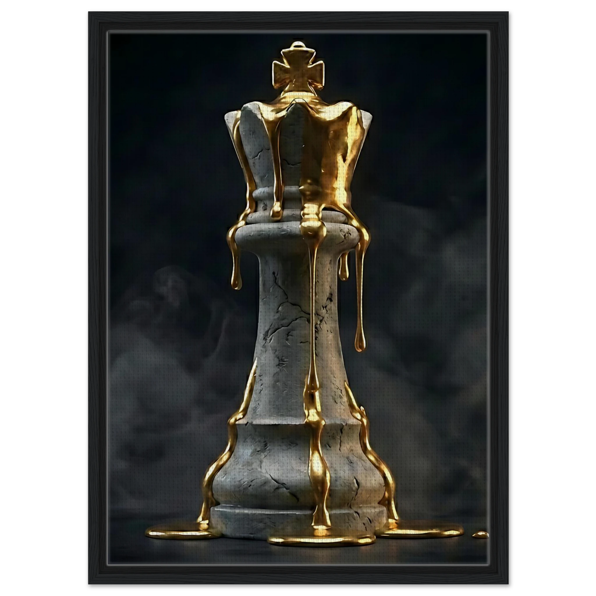 [Wandbild Schachkönig Gold & Schwarz | Luxus Kunst] - Luxus Wandbild mit 24 Karat Gold | Dark Luxury Interior & Wanddekoration.