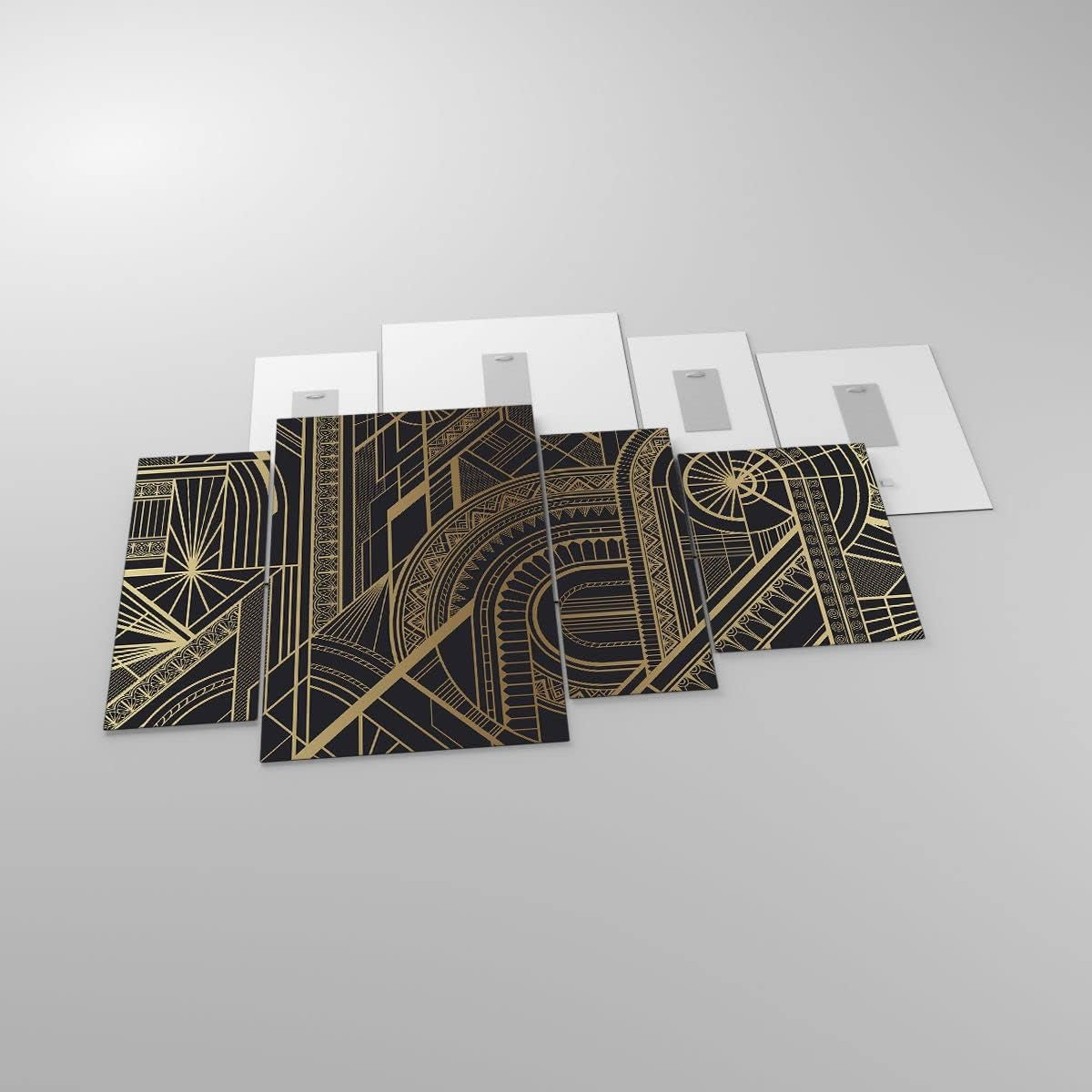 Ornament Gold Glasbild Schwarz-Gold 120 x 70 cm