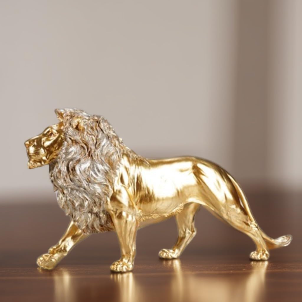58,4 Cm Große Goldene Löwenstatue – Majestätischer König Des Dschungels Skulptur Für Luxuriöse Heimdekoration, Büro, Eingangsbereich, Kaminsims Und Statement-Display