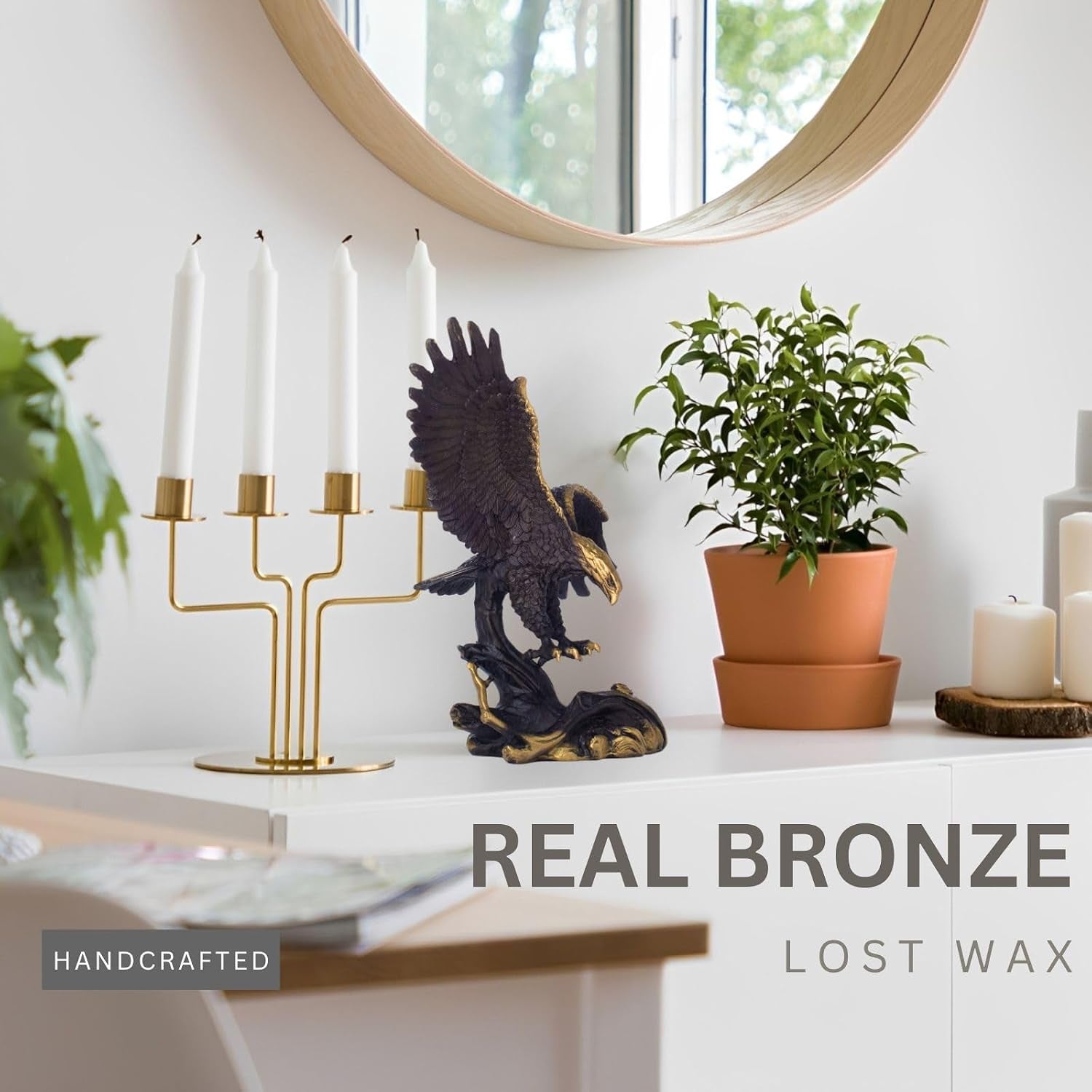 Bronze Adler Skulptur 19.5 Cm – Adler Statue Schwarz-Gold Mit Ausgebreiteten Flügeln, Bronze Tierfigur Für Zuhause, Büro Oder Schreibtisch, Symbol Für Freiheit & Stärke, Geschenk Für Männer
