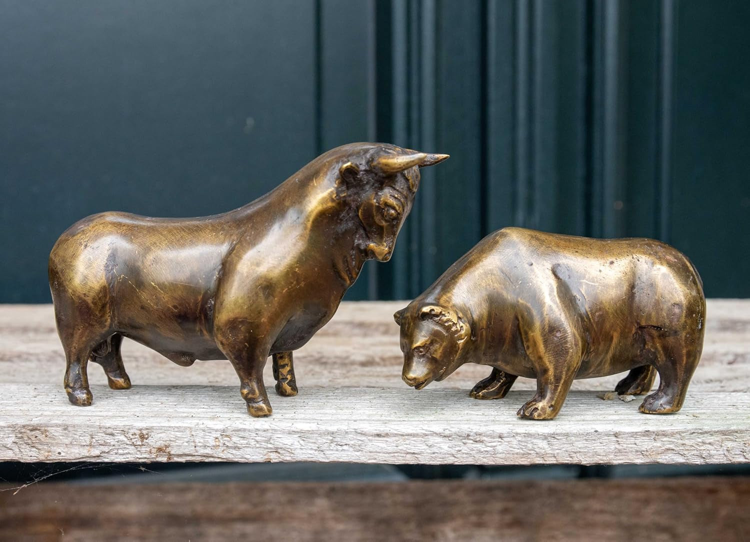 IDYL Bronze-Skulptur Börsensymbole Bulle & Bär 8 X 13 Cm