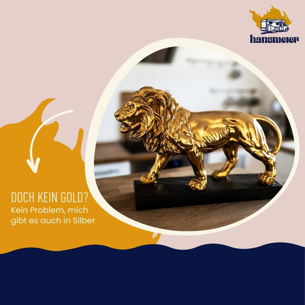 Deko Skulptur Löwe - Gold - Moderne Wohnungs-Deko - 47 X 35 X 13 Cm - Dekofigur Zum Hinstellen - Design-Dekoration Für Flur, Wohnzimmer