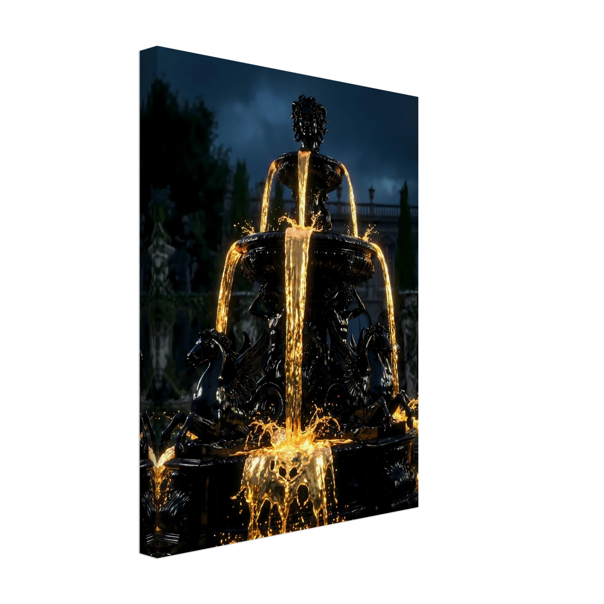 [Statement Leinwandbild "Liquid Enigma" – Tiefsinniges Luxus Wandbild für moderne Raumgestaltung & Büro] - Luxus Wandbild mit 24 Karat Gold | Dark Luxury Interior & Wanddekoration.